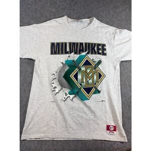 Vintage 90s Milwaukee Brewers MLB Baseball Shirt Mens XL Nutmeg Break Through
